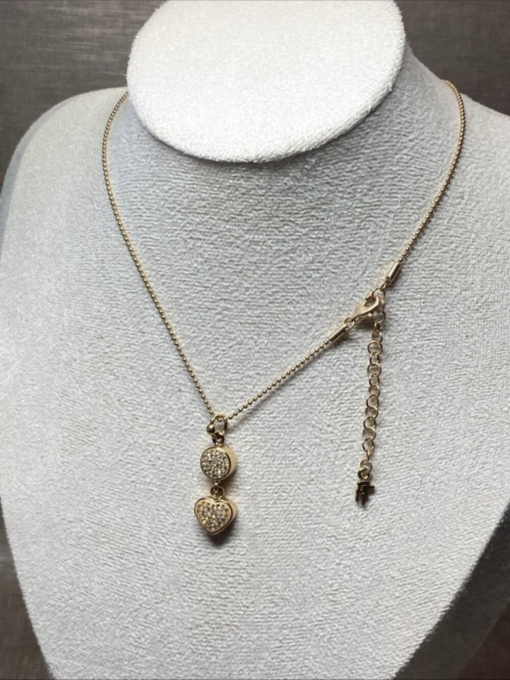 Folli Follie Crystal Heart Pendant Necklace Gold Tone Adjustable